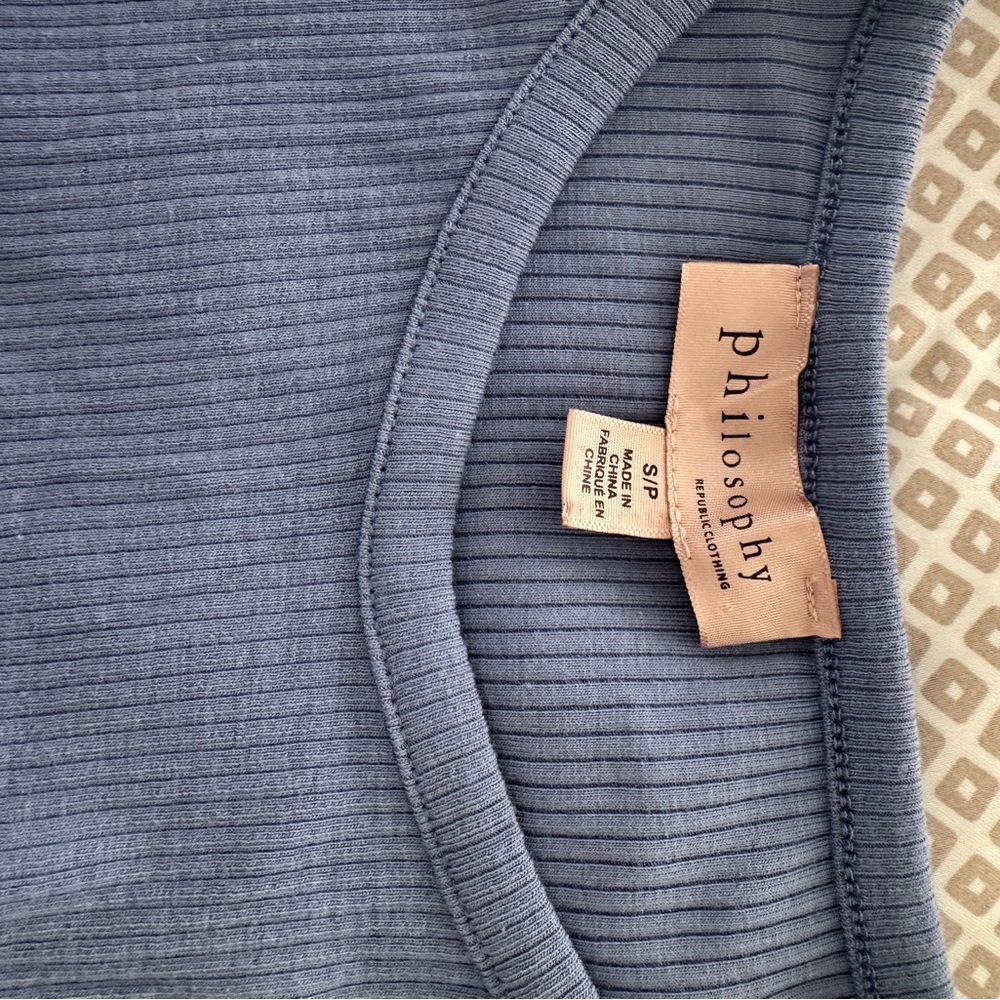 Philosophy Dusty Blue Ruffle-Sleeve Ribbed Tank - Picture 3 of 4